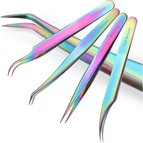 1pcs Curved Straight Tweezers Rainbow Eyelash Extension Nails Decor Picker Dead Skin Remover Manicure Makeup Nail Tools JIFBT1-4