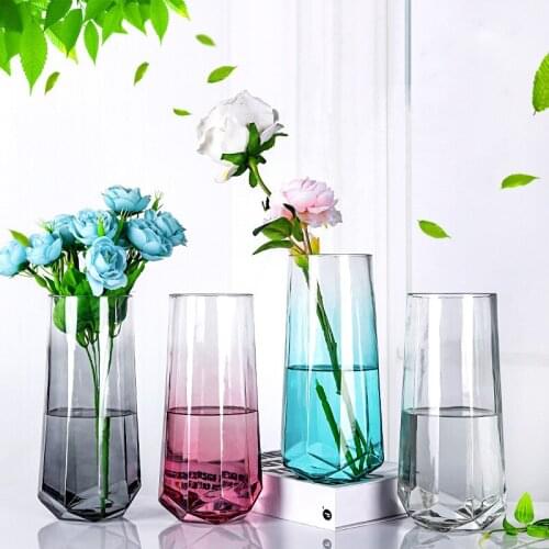 1pc Geometric Glass Vase Transparent Flower Vase Home Decoration Living Room Table Vase