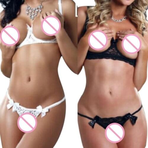 1PC Sexy Women Lace Erotic Lingerie T-pants Exposed Breast Bra With Steel Prop Sexy Women Underwear Black White Sexy Lingerie