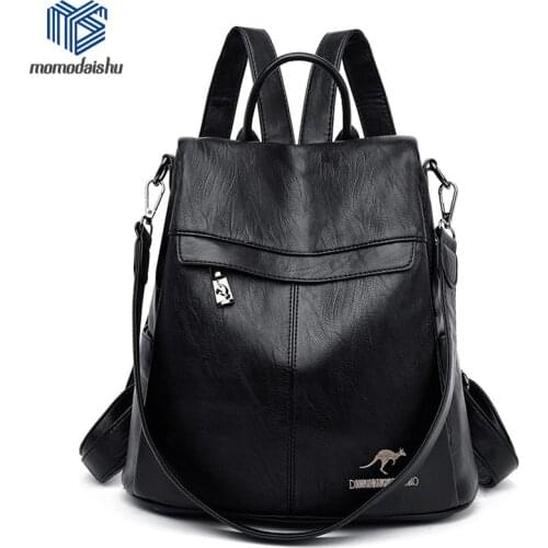 2021 Backpacks Women Pu Leather Waterproof Bag College Style Young Student Bag Anti-theft Multifunctional Shoulder Bag Mochila
