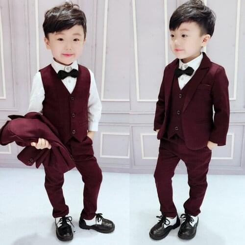 2021 Flowers baby Boys Wedding Suit dress Fashion children sets clothes Gentleman Kids 3pcs Jacket Vest Pants ceremony Costumes