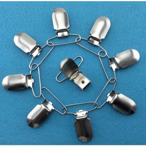 30 pcs/lot) 3.5cm 1.4'' Suspenders Pacifier Clips Ribbon Craft Sewing Tool Garment Plastic tooth silver