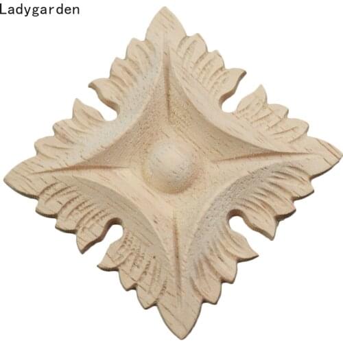 5-15cm Vintage Pattern Carved Onlay Applique Home Decoration Accessories Decor Wood Statues Square Decorative Flowers Sculptures