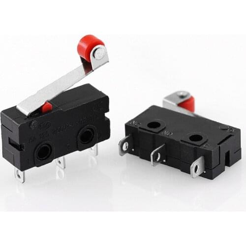 5PCS Mini Micro Limit Switches Mouse Reset Button 3Pins Long Handle Roller Lever Arm SPDT Electronics Tools Fittings 1A 125V AC