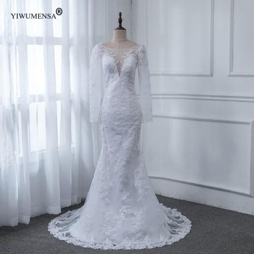 A45 Long Sleeves Beach Wedding Dress Boho Scoop Neck Backless lace Appliques Sexy Bridal Gown Customized Vestidos De Noiva 2020