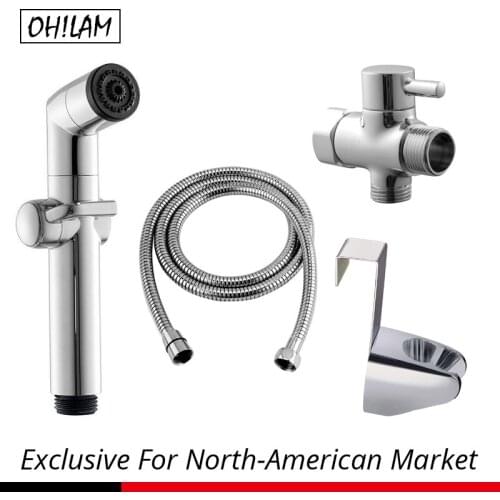 Bathroom Accessories hand bidet faucet shower sprayer brass T adapter 1.5m hose tank hooked holder easy install North American