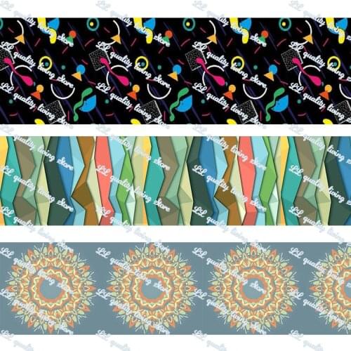 Custom rainbow solid geometry pattern printed polyester grosgrain ribbon DIY hair bows wedding decor band 100 yards