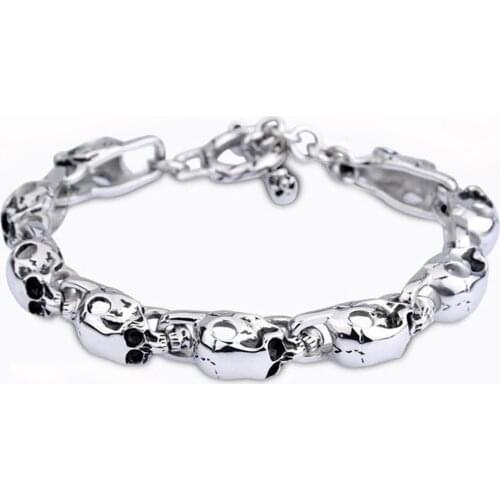 Hip Hop Bracelet Chain Polished Stainless Steel Never Fade Silver Color Skull Cuban Curb Link Chain Mens Boys Bracelet Bangle