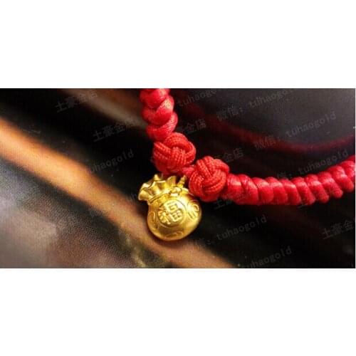 PURE 999 24K Yellow Gold / 3D Blessing Fu Bag Pendant Bracelet For Children Gift