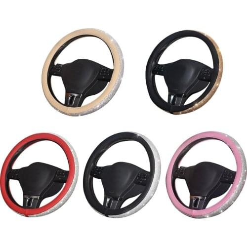 5 Clolors Skidproof Durable Car Steering Wheel Cover 38cm Leather Diamond Fashion Four Seasons Universal Car Wheel Cover