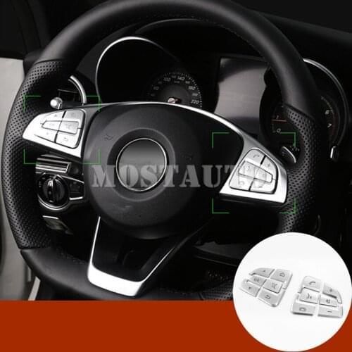 For Benz C Class W205 S205 Interior Steering Wheel Button Cover 2014-2018 12pcs Car Decor Car Trim