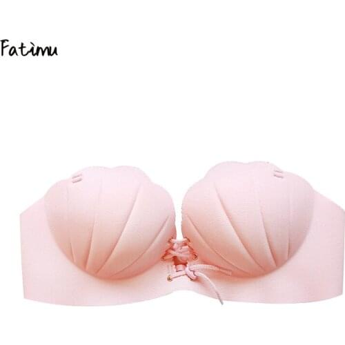Fatimu Sexy Women Bra Invisible Push Up Silicone Bust Front Bandage Backless Self Adhesive Gel Seamless Bra Bow One-piece Bras