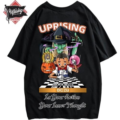 Shirt Witch Merchandise Puppet UPRISING Print Street T-shirt Hip Hop Short O-neck Chessboard Hiphop T- Novel Personality Large