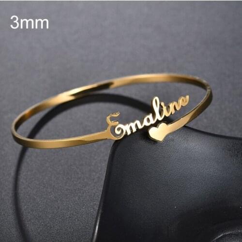 3mm Stainless Steel Personalized Customized Bracelet for Women Custom Name Bangles Jewelry Couple Gift