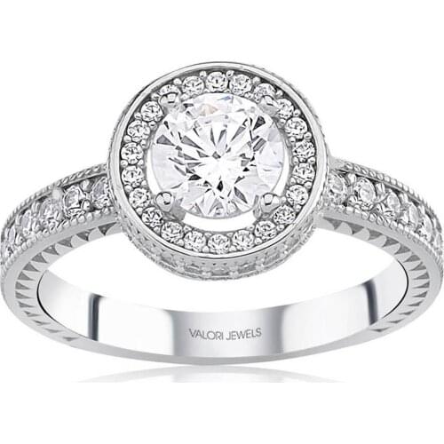 Valori Jewels 0.90 Carat, Zirconia White Round Gemstone, Rhodium Plated, Solitaire Ring