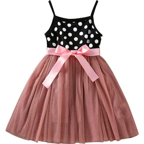 Summer Kids Girl Dress Off Shoulder Polka Dot Printed Lace Patchwork Tutu Sundress