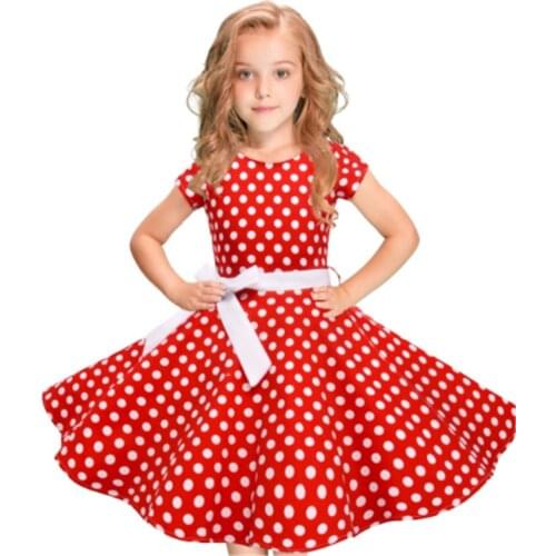 Summer Girls Clothes Fashion Kids Girls Vintage Dress Polka Dot Princess Swing Rockabilly Party Daily Dresses