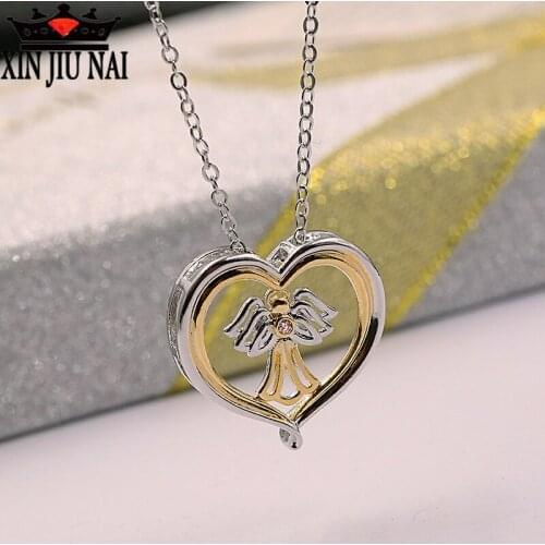 Cute little angel pendant fashion simple heart-shaped gold and silver two-tone jewelry ladies Anime lover adam necklace gift