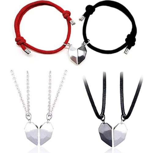 Fashion Lovers Matching Friendship Heart Pendant Bracelet Couple Magnetic Distance Black White Heart Pendant Necklace Jewelry