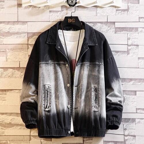 2021 Autumn Winter New Street Style Gradient Printing Lapel Jacket Loose Plus Size Casual Men Denim Jacket Jacket Free Shipping