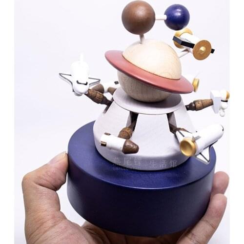 Nordic style Cosmic space clockwork music box Movement Wooden Crafts Christmas Home decoration Accessories fashion gift
