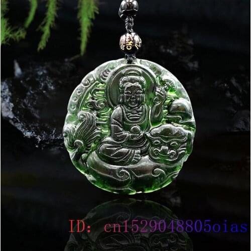 Jade Guanyin Pendant Jewelry Natural Gifts Charm Necklace Chinese Women Black Green Lucky Carved Fashion Amulet Men Gemstone