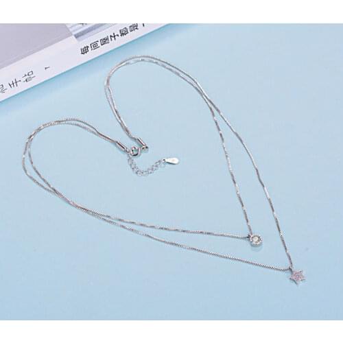 925 Sterling Silver New Arrival Double Layers Chain Star Necklace With Zircon Pendant Fashion Jewelry for Women S-N390
