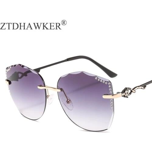 New Frameless Wave Cut Edge Big Frame Sunglasses Ladies Fox Head Decoration Elegant Fashion Women Glasses