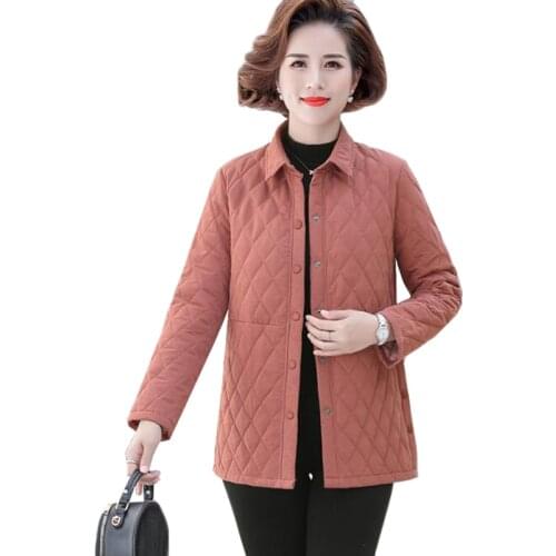 Autumn Womens Jacket New Solid Shirt Collar Single-breasted Thin Coat Women Cotton Clothes Middle-aged Female Overcoat XL - 5XL