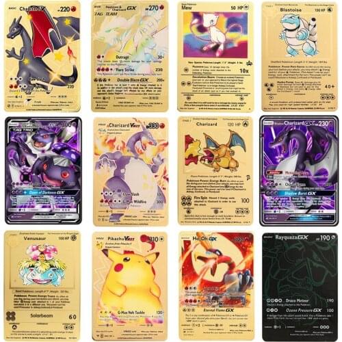 Pokemon Cards Gold Metal Card Pikachu Charizard Shadow Blastoise Anime Battle Action Figure Card Model Child Toy Gift