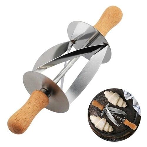 Stainless Steel Rolling Cutter for Making Croissant Bread Wheel Dough Pastry Knife Wooden Handle Baking Kitchen Knife