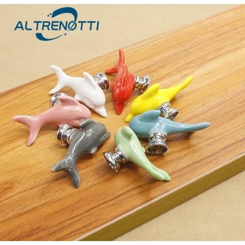 Ceramic Furniture Cabinet Handle Colorful Cute Dolphins Door Pull Kid Room Cupboard Kitchen Drawer Wardrobe Knob Rural Hardware