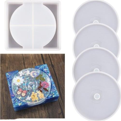 Coaster Set Box DIY Crystal Epoxy Resin Mold CD Tea Coaster Cover Box Disc Mirror Silicone Mold For Resin