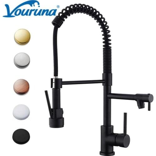 VOURUNA Red Copper Pull Down Spring Kitchen Faucet White Single Handle High Arc Antique Brass Black Kitchen Sink Mixer Tap