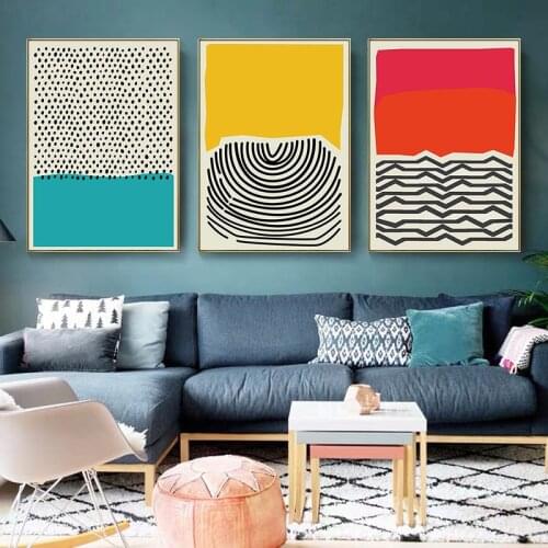 Modern Multi Colored Red Blue Abstract Geometric Wall Art Canvas Painting Picture Poster and Print For Living Room Gallery Deocr