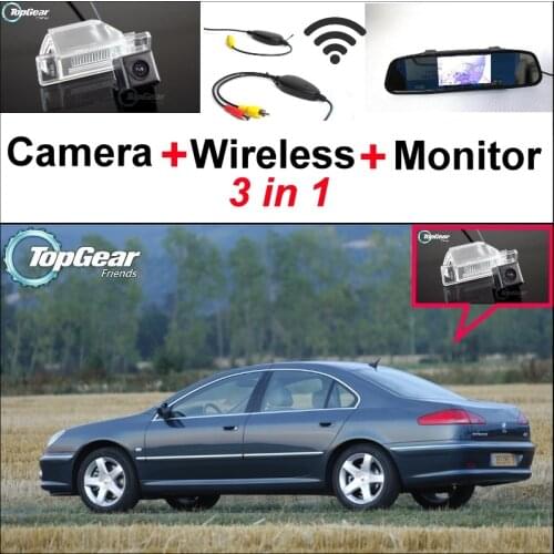3 in1 Special Rear View Camera + Wireless Receiver + Mirror Monitor DIY Back Up Parking System For Peugeot 607 806 807