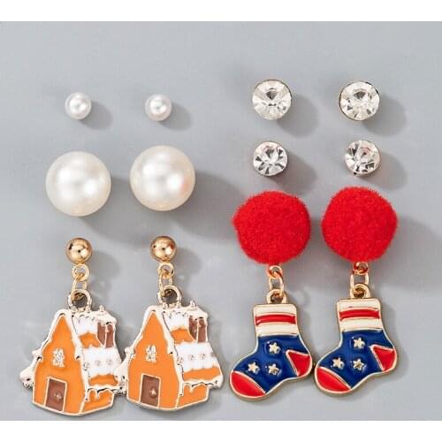Tocona Luxury Pearl Crystal Stone House Drop Dangle Earrings Sets for Women Charming Claus Sock Jewelry Accessories 16682