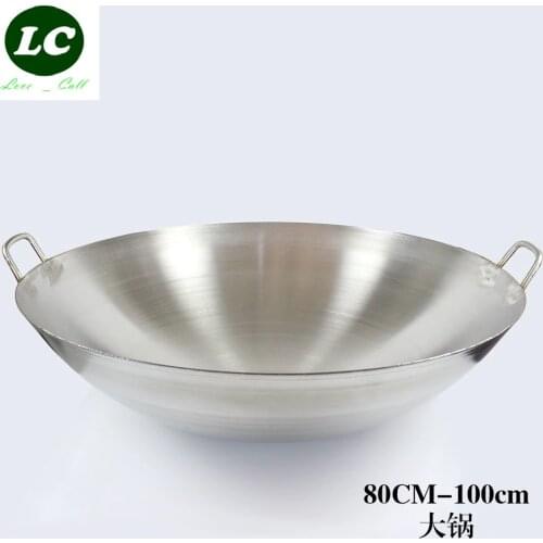 Cooking Wok 75-100CM Commercial stainless steel Cooking Wok Large Cookware pan no-coating wok large pot Kitchen supplies