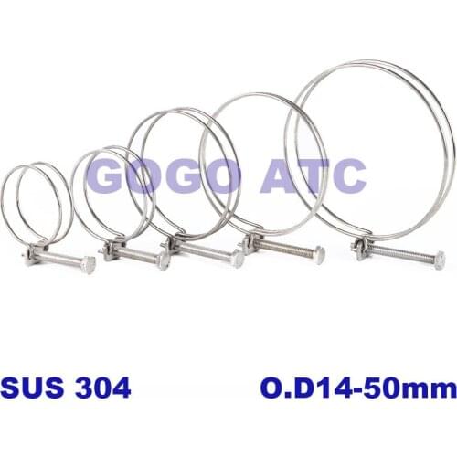 High quality stainless steel 304 O.D 14-50 mm double steel wire clamp Adjustable hose hoop pipe clamp gas pipe clamp