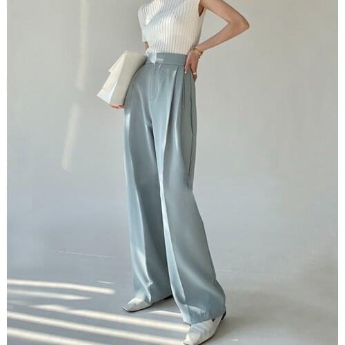 Wide Leg Pants Womens 2021 Spring Autumn High Waist Straight Pants Office Lady Full Length Solid Color Trouser Streetwear Women