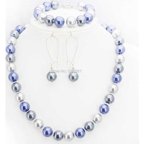10mm Accessories Blue White Silvercolor Glass Pearl Necklace Bracelet Earrings Sets Jewelry Making Design Christmas Gifts Girls