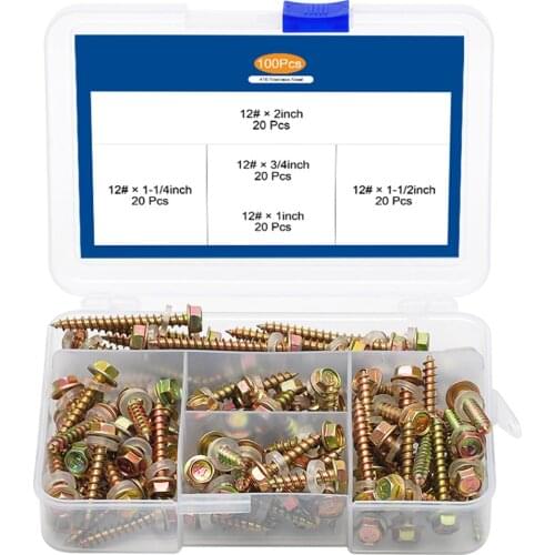 100Pcs/Box Color Zinc Plated External Hexagon Self-drilling Screw Dovetail Wood Self-tapping Screw With Sleeve