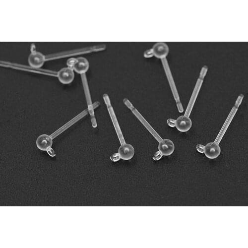 100pcs Plastic Ball Beads Stud Earrings Ear pin Post Stopper and Silicone Rubber Earring Backs For DIY Jewelry Making Findings