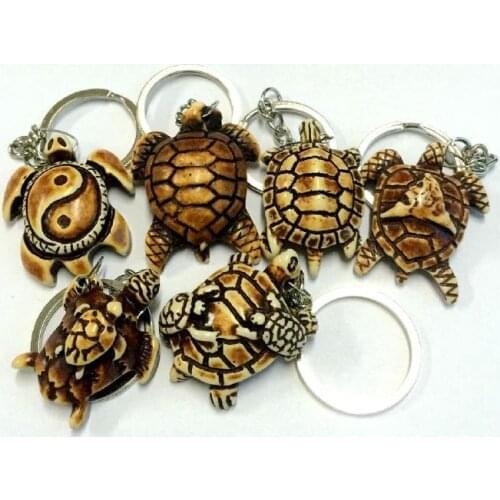 FREE SHIPPING 12 pcs Novelty Shape Carving Tibetan Faux Bone Turtle Charm Keychain