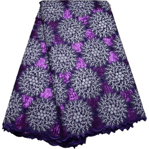 5yards/pc) high quality African handcut organza lace fabric in purple with shining sequins embroidery for fashion dress OP15