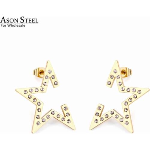 ASONSTEEL Fashion Star Earring 316L Stainless Steel Stud Earrings with White Cubic Zirconia for Women Party Gift Jewelry