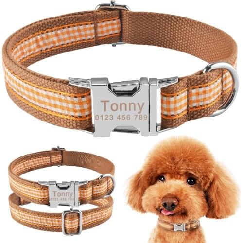 Free Engraved ID Name Personalized Dog Collar Small Medium Large Pet Nylon XS-L