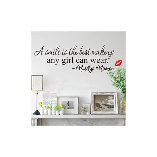 Black A Smile Is The Best Makeup Any Girl Art Mural Decal Decor Quote Wall Sticker