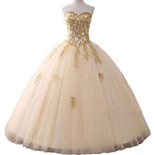 Colors Gold Appliques Ball Gown Quinceanera Dress 2020 Sparkle Crystal Tulle Floor-length Sweet 16 Dress Debutante Gowns