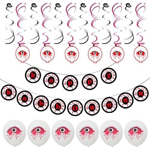 Halloween Balloon Banner Party Decoration Kit Banner + 12inch Balloons + Spirals Party Supplies Photo Backdrop
